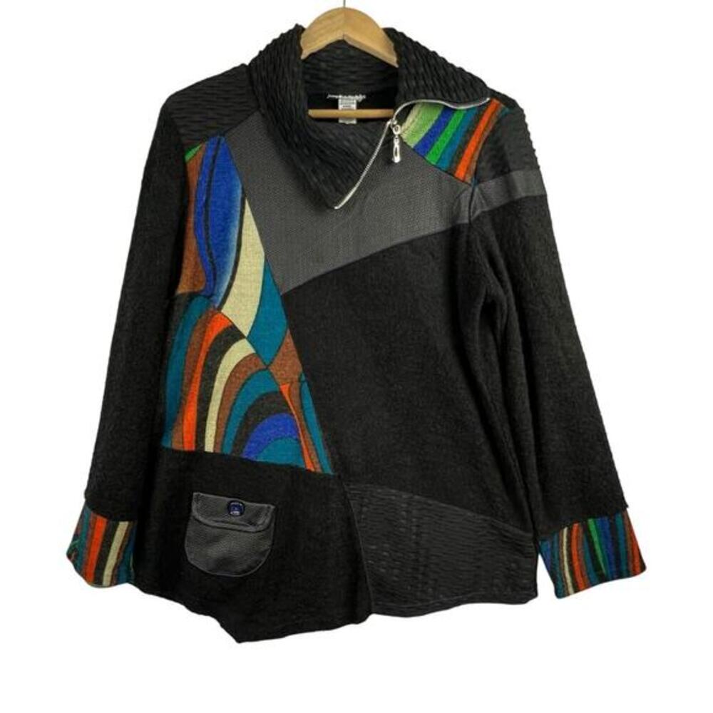 Y2K VTG Mirror Image Wool Art to Wear Mixed-Media‎ LAGENLOOK Asymmetrical Zip M